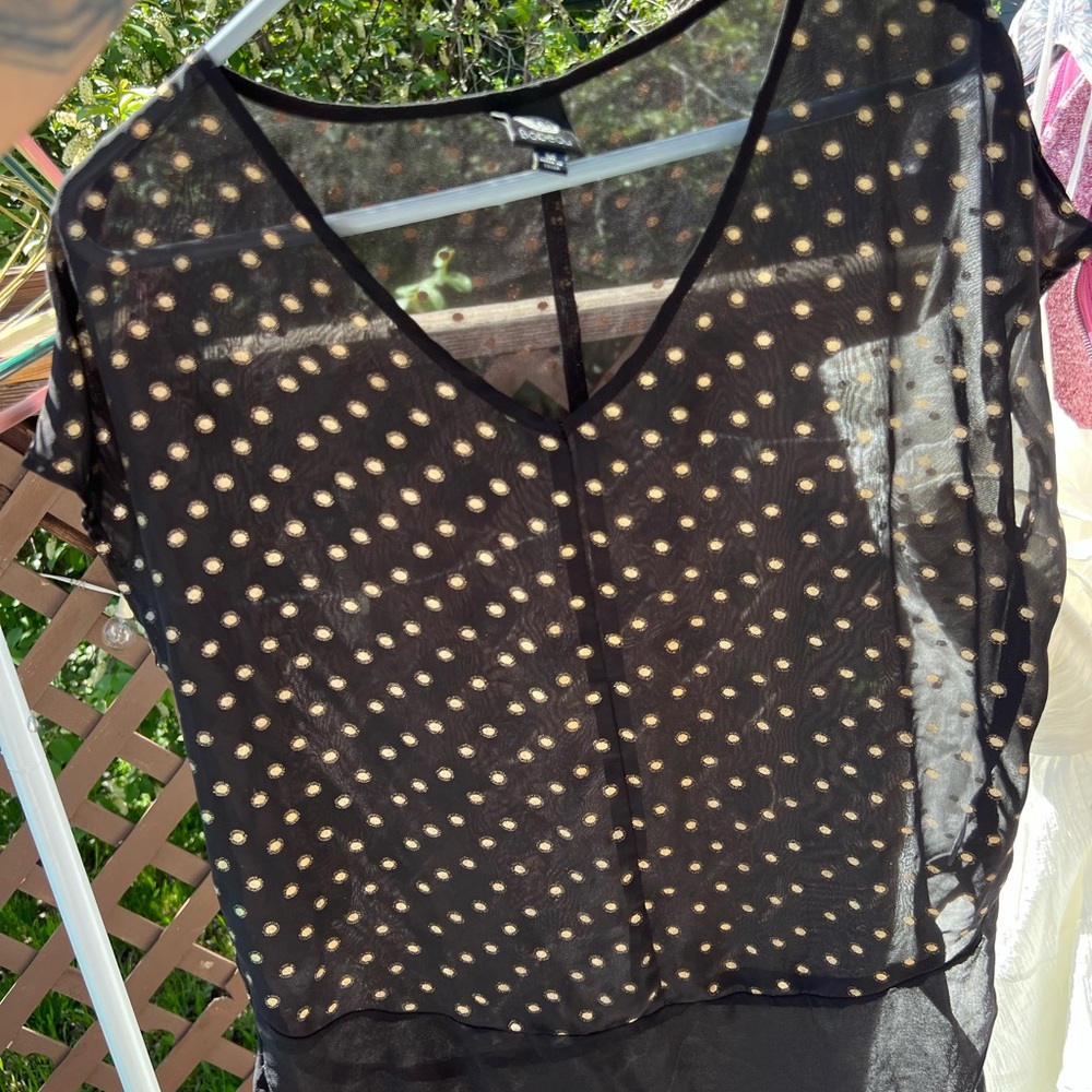 Bobeau Black Sheer Embellished Blouse